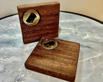 Wooden Drink Coaster with Bottle Opener | Gift for Him; Gift for Her; Set of 2, Set of 4 Coasters; Housewarming Gift; Birthday Gift