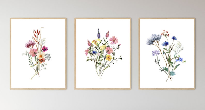 Printable Wall Art, Set of 3 Wildflower Prints, Floral Instant Art ...