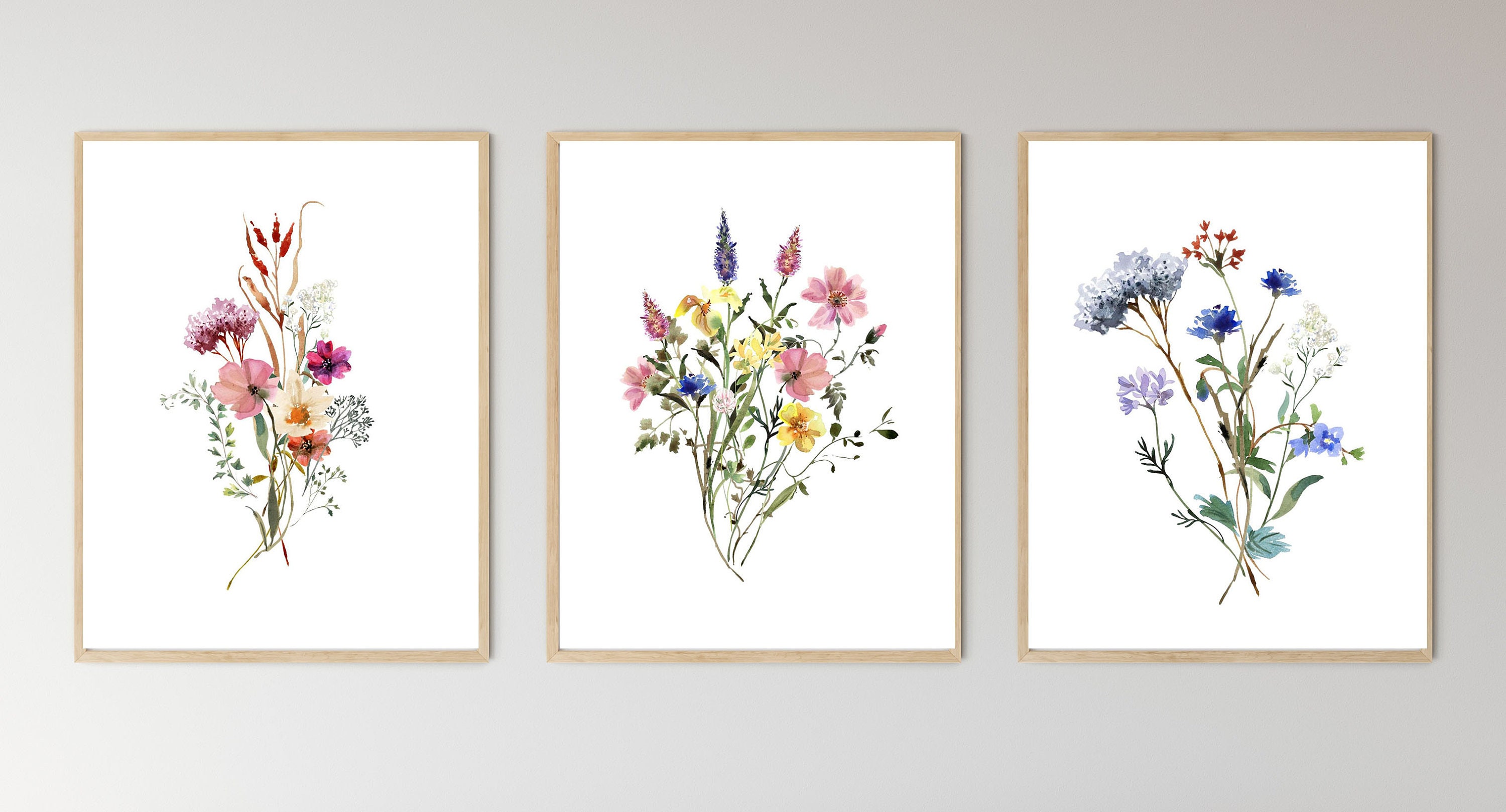Printable Wall Art, Set of 3 Wildflower Prints, Floral Instant Art ...