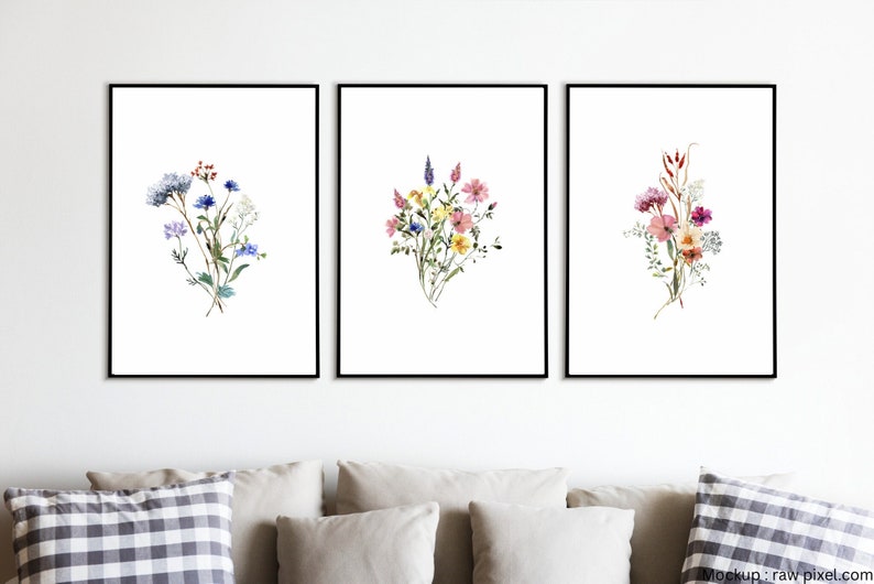 Printable Wall Art, Set of 3 Wildflower Prints, Floral Instant Art ...