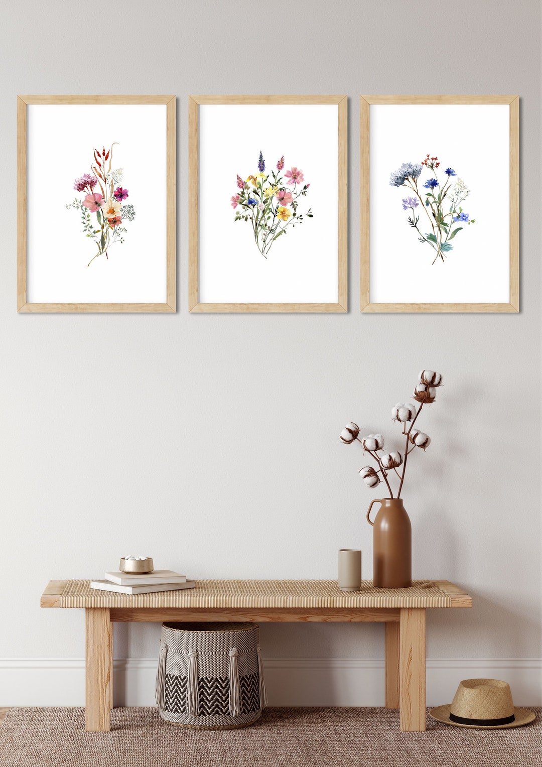 Printable Wall Art, Set of 3 Wildflower Prints, Floral Instant Art ...