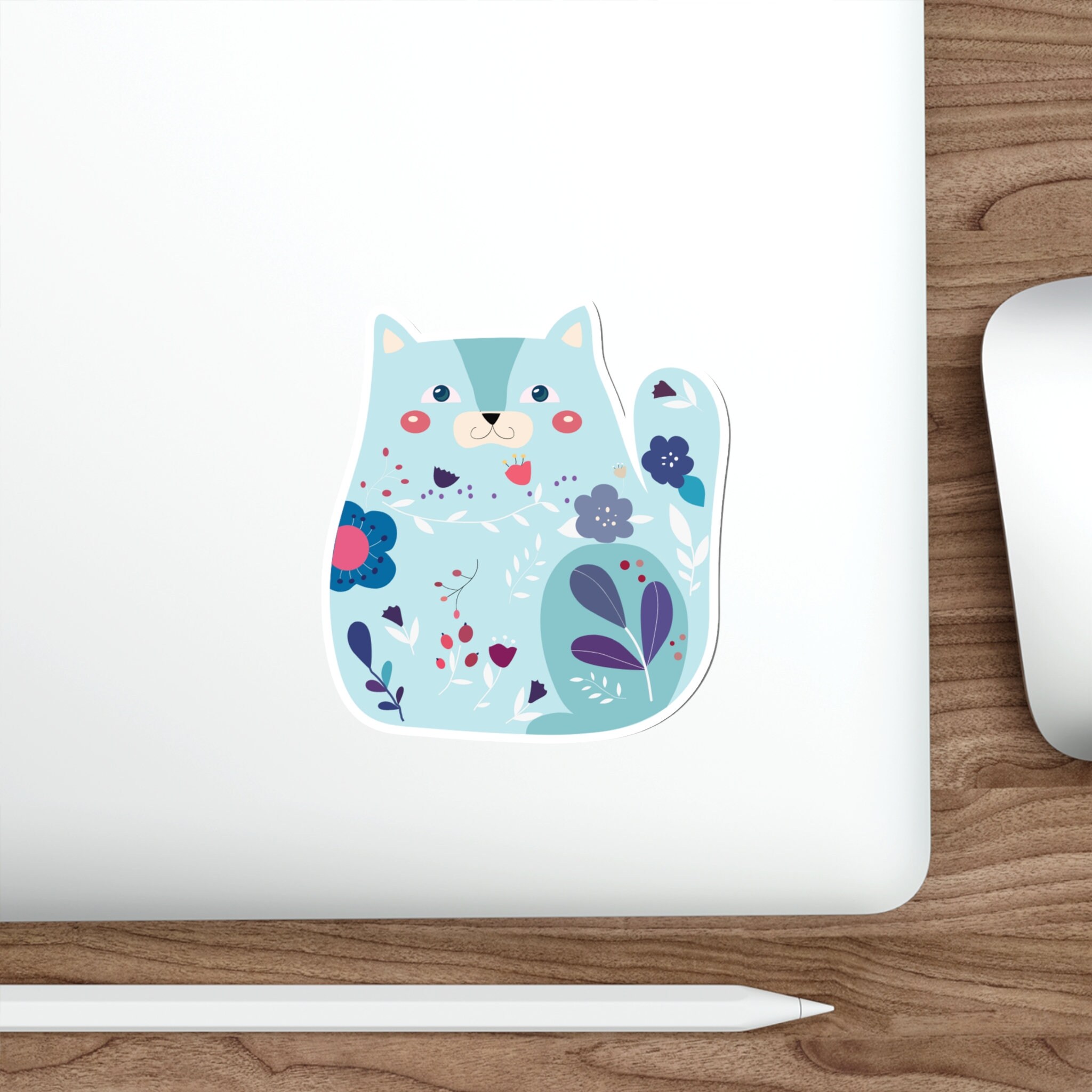 ライトブルーのかわいい猫のビニールステッカー - Etsy 日本