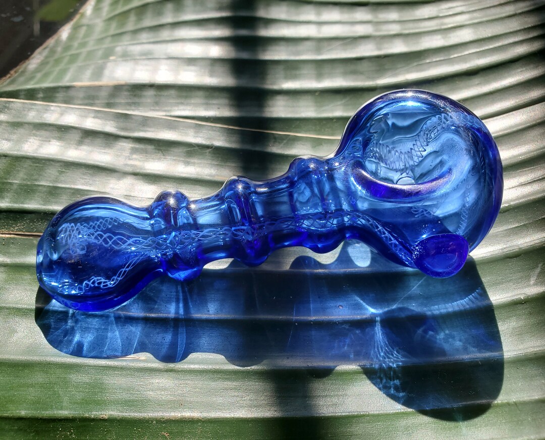 4 Blue Glass Hand Pipes Handmade Spoon Pipe Etsy