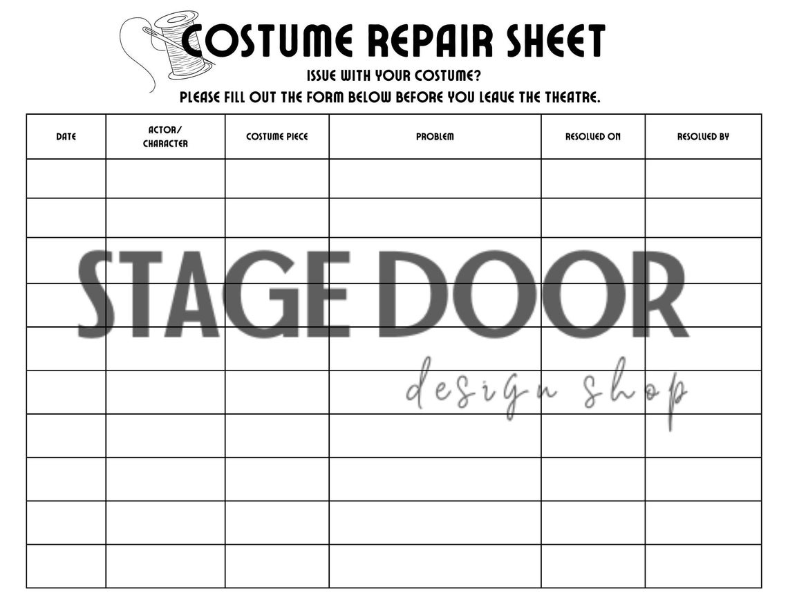 Costume Repair Sheet Digital Download Etsy
