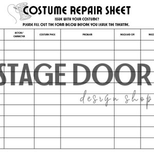 Costume Repair Sheet Digital Download