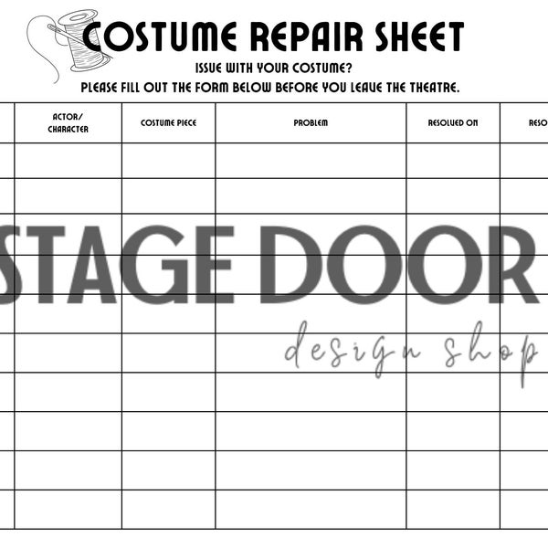 Costume Repair Sheet Digital Download