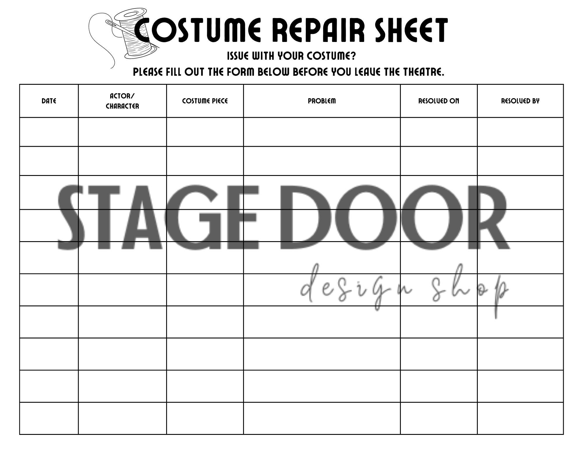 Costume Repair Sheet Digital Download Etsy