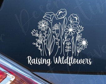 Raising Wildflowers Vinyl Decal -Flower Vinyl Decal - Wild Flower Sticker - Raising Children decal -Floral decal - Parenthood decal