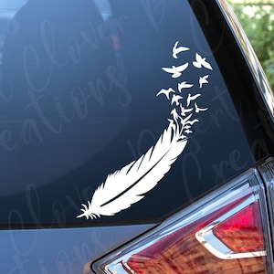 Feather with Birds Flying Away Vinyl Decal - Feather with Birds Vinyl Decal -Birds Flying from Feather Sticker- Feather with Birds Car Decal