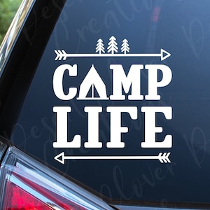 Camp Life Vinyl Decal- Camping Vinyl Decal- Camper Sticker- Tent and Trees Car Decal- Wilderness Laptop sticker - Outdoors Decal- Camping