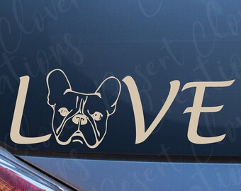 Französische Bulldogge Liebe Vinyl Aufkleber - Frenchie Liebe Aufkleber - Hund Liebe Aufkleber - Hund Mama Auto Aufkleber - Frenchie Mama Laptop Aufkleber - Frenchie Papa Aufkleber