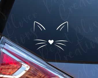 Cat Vinyl Decal -  Cat Ears and Whiskers Vinyl Decal - Cat Sticker - Cat Parent Car Decal - Cat Mom Laptop sticker - Cat Lover - Cat Dad