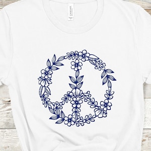 Floral Peace Sign T-shirt- Peace Symbol of Flowers Unisex Adult T-Shirt