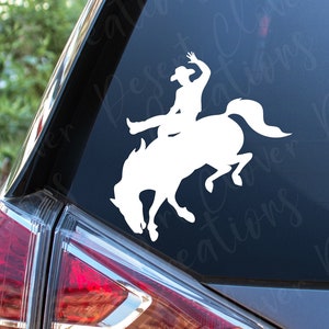 Cowboy a cavallo di una decalcomania in vinile cavallo - Bucking Bronco Vinyl Decal - Adesivo cavallo - Rodeo Horse Car Decal - Bucking Horse Decal