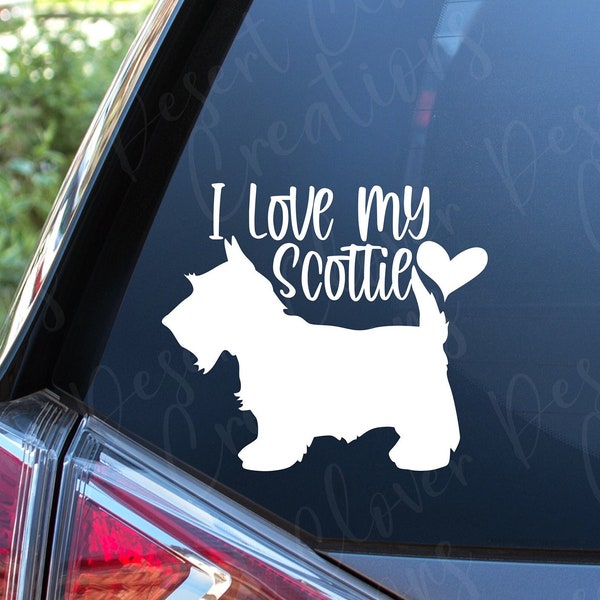 I Love my Scottie Vinyl Decal- Scottie Love Vinyl Decal - Dog Love Sticker - Dog Mom Car Decal - Scottish Terrier Decal