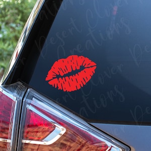 Kissing Lips Vinyl Decal - Red Lips Vinyl Decal - Smooch Sticker - Red Lipstick Kiss Decal