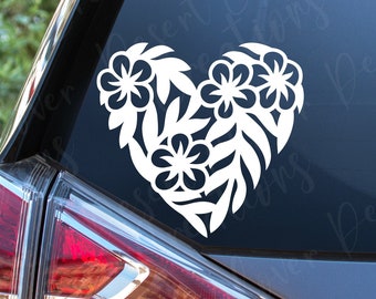 Hawaiian Heart Vinyl Decal - Plumeria Heart Vinyl Decal - Hawaii Sticker - Hawaiian Flowers Car Decal - Plumeria Laptop sticker