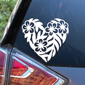 Hawaiian Heart Vinyl Decal - Plumeria Heart Vinyl Decal - Hawaii Sticker - Hawaiian Flower Car Decal - Plumeria Laptop sticker - Love Hawaii
