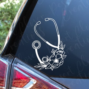 Stethoscope Vinyl Decal - Floral Stethoscope Vinyl Decal - Nurse Sticker - Doctor Car Decal - Medical Laptop sticker