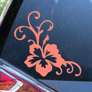 Hibiscus Flourish Vinyl Decal - Flower vinyl Decal - Hawaiian Flower Sticker - Floral Border Car Decal - Hibiscus Laptop sticker- Hawaii