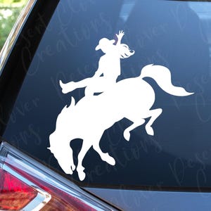Adesivo in vinile con cowgirl a cavallo - Adesivo in vinile Bucking Bronco - Adesivo per cavallo - Adesivo per auto con cavallo da rodeo - Adesivo per cavallo da rodeo - Cowgirl Rodeo