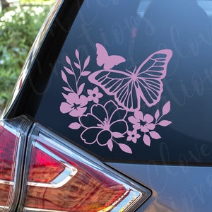 Floral Bouquet with Butterflies Vinyl Decal - Butterflies with Flowers Vinyl Decal