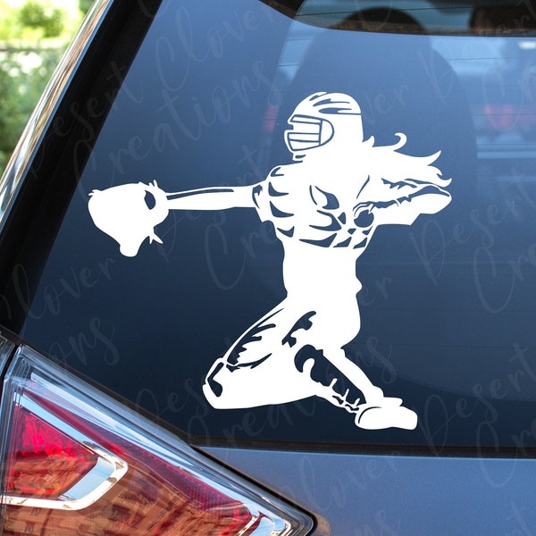 Softball Catcher Vinyl Decal - Female Softball Catcher Vinyl Decal -Softball Decal-Play Ball Sticker-Optional Customization with Your Number