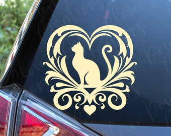 Cat Love Vinyl Decal -  Cat with Heart Vinyl Decal - Cat Sticker - Cat Parent Car Decal - Cat Mom Laptop sticker - Cat Lover - Cat Dad