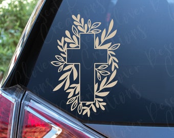 Croce con verde decalcomania in vinile - bella croce decalcomania in vinile - adesivo decorativo croce - decalcomania per auto croce religiosa