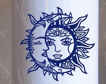 Sun and Moon Vinyl Decal - Sun and Moon Vinyl Decal - Moon Sticker - Sun Car Decal - Moon Face Laptop sticker - Sun Face Decal - Celestial