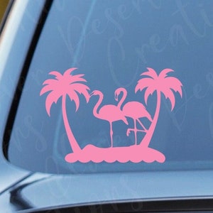 Flamingos and Palm Trees Vinyl Decal - Palm Trees and Flamingos Vinyl Decal - Flamingo Sticker - Flamingos Car Decal -Island  Laptop sticker