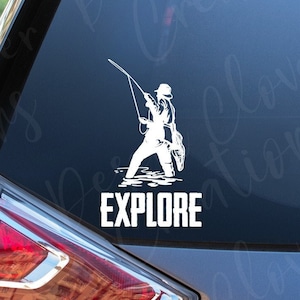 Fisherman Vinyl Decal -  Explore Vinyl Decal - Fishing Sticker - Fly Fishing Car Decal - Fish Laptop sticker - River Fishing vinyl decal
