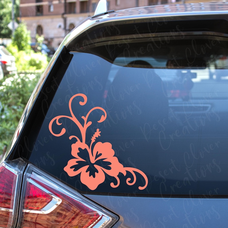 Hibiscus Flourish Vinyl Decal - Flower vinyl Decal - Hawaiian Flower Sticker - Floral Border Car Decal - Hibiscus Laptop sticker- Hawaii image 1