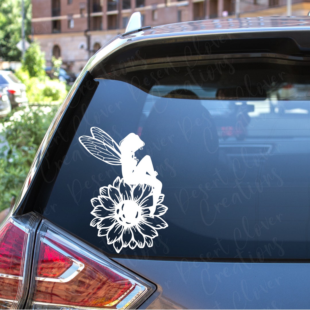 Fairy Sitting on a Daisy Vinyl Decal - Beautiful Fairy and Flower Vinyl ...