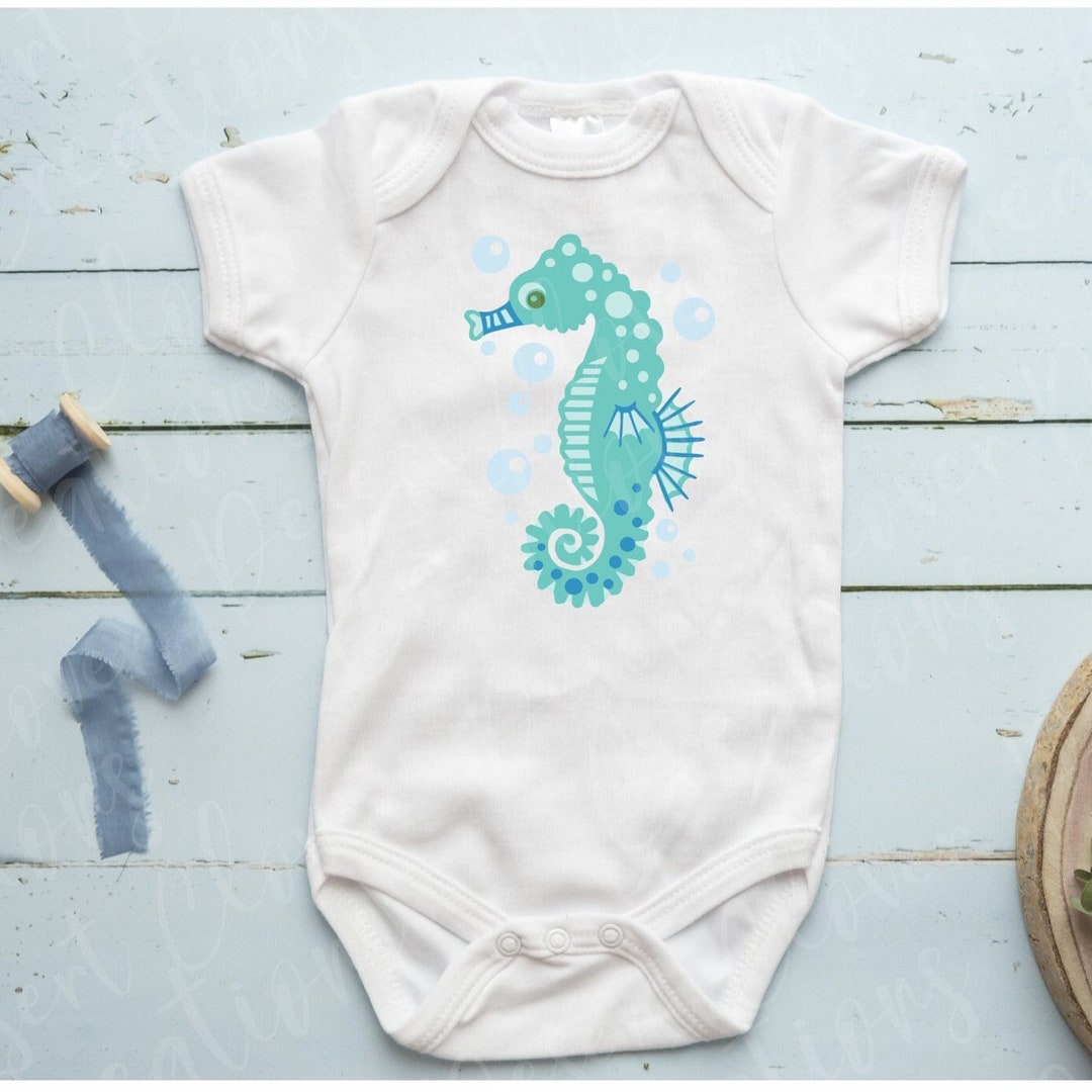 BABIES TIE SHOULDER ONESIE SEAHORSE SONNET