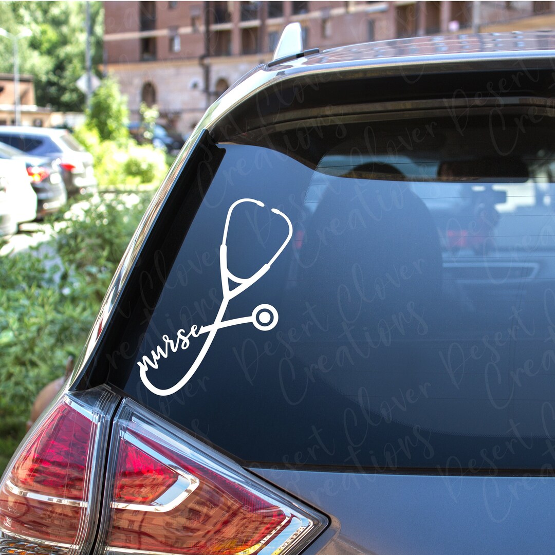 Stethoscope & Heartbeat Vinyl Decal Sticker - For Nurse, RN, Doctor, Caregiver Cars