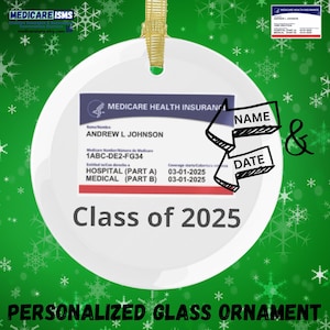 Décoration personnalisée en verre pour carte d'assurance-maladie, décoration en verre pour carte d'assurance-maladie, cadeau de retraite - Catégorie d'assurance-maladie de 2025