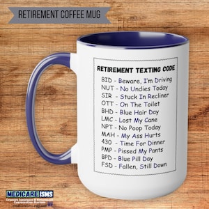 Funny Retirement Texting Code Mug | Retirement Coffee Mug | Happy Retirement Gift | Funny Retired Coffee Cup | Retirement Party Gift