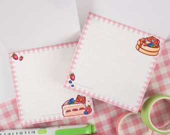 Pink Gingham Notepad, Cute Memo Pads, Kawaii Bear Stationery, To Do List Notes, Scrapbooking Memo Sheets, Kawaii Note Pad, Her Birthday Gift