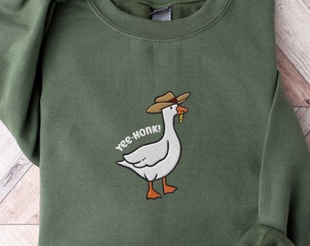 Silly Goose Sweatshirt, Cowboy Goose, Embroidered Silly Goose Sweater, Funny Embroidery Sweat, Gift for Best Friends, Christmas Gift for Her