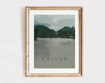 Kailua Artwork Oahu Artwork Hawaii Travel Print Hawaii Wall Art Travel Gift
