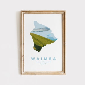 Arte de parede do mapa de Waimea, arte da ilha grande, arte do Havaí, decoração de casa tropical, presentes do Havaí