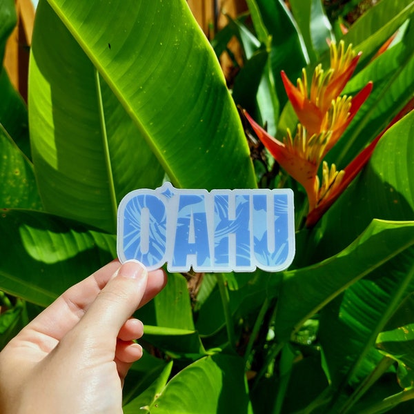 Oahu Stickers in Blue Pink or Yellow, Hawaii Gifts, Hawaii Stickers, Hawaii Water Bottle Decals