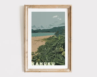 Kahuku Artwork Oahu Artwork Hawaii Travel Print Hawaii Wall Art Travel Gift