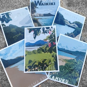 O&#39;ahu Postcards 6 Pack of Hawaii Postcards Artwork Hawaii Greeting Cards Travel Gifts Hawaii