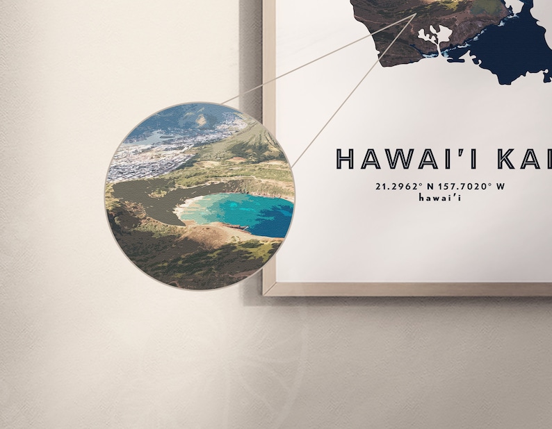 Hawaii Kai Map Artwork Oahu Art Hawaii Travel Print Hawaii Wall Art