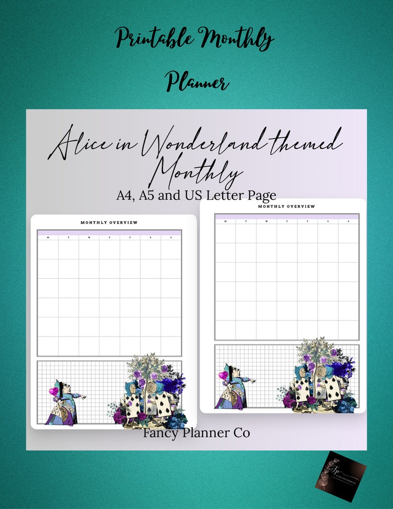 Alice in Wonderland, Planner, Printable, Instant Download, Monthly ...