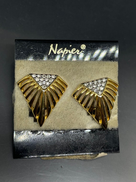 Vintage Signed Napier GoldTone Clear Crystals 1” N