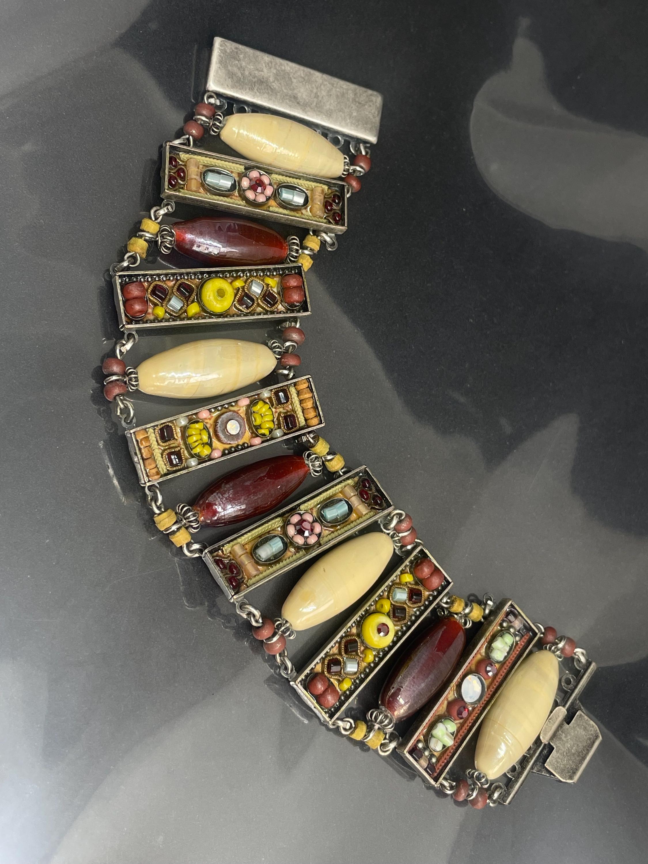 Ayala Bar Fall Colors Silvertone Handcrafted Boho Glass