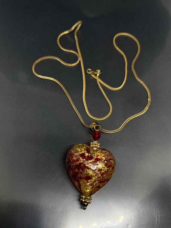 VTG Lenox Murano Glass Heart Pendant Gold Plated S